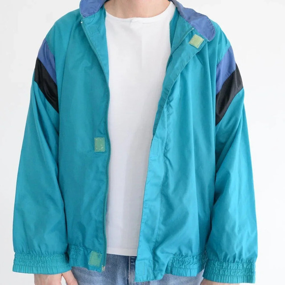 Vintage 90'S Great Canadian Rugged Wear Teal In Blue Zip Up Windbreaker Jacket - Picture 3 of 14